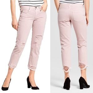 Mossimo light pink boyfriend crop destroyed jeans